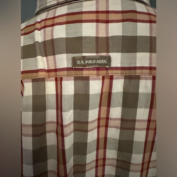 US Polo Assn Red/Orange Plaid Short Sleeve Button Up Men's Size 4XLT - Picture 2 of 7
